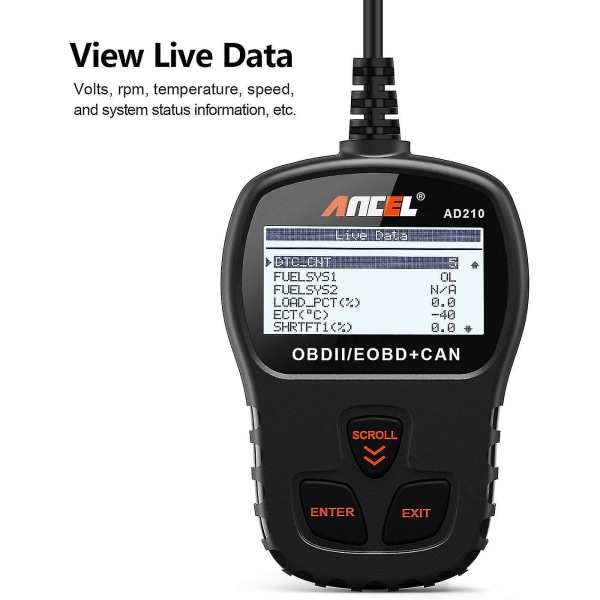 Ad210 Obd Ii Bilscanner til Bil - Automotive Køretøjs Obd2 Scanner Diagnostisk Scanværktøj - Sort