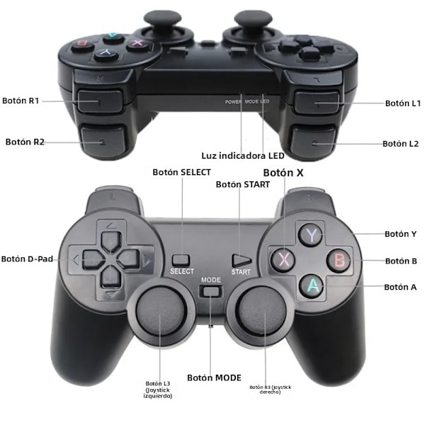 Blå trådløs gamepad, kompatibel med PS2-konsol og PC, USB-controller, dobbelt vibration