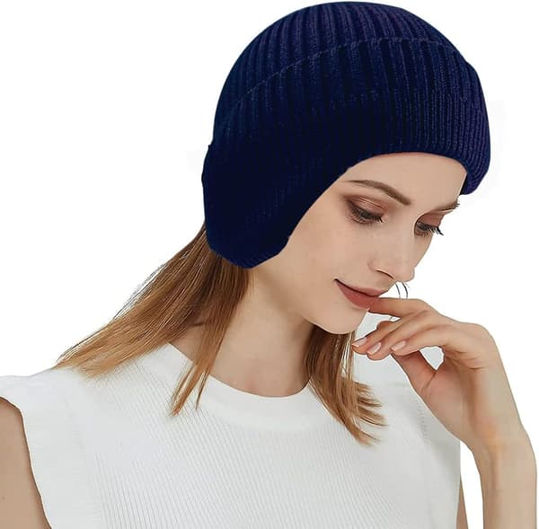 Vinterlue med øreklaffer Ulllue Hodevarmer Beanie for menn og kvinner Utendørs 3