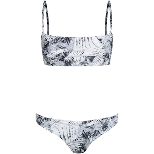Bikinisæt Damebadedragter Lavtaljede stropper Trådløst badetøj (hvidt print-L)