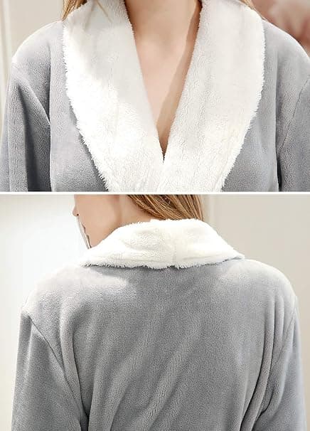 One Piece Lang Badekåpe Morgenkåpe Varm Vinter Flanell Badekåpe for Kvinner (Rosa)