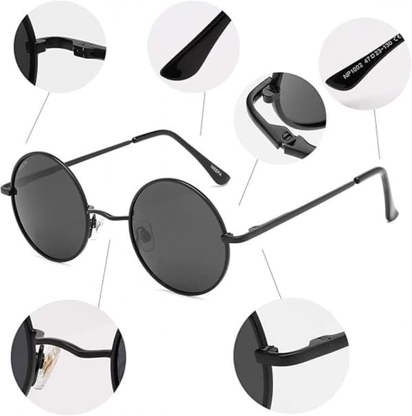 Retro runde polariserede solbriller, metalstel, små linser, unisex