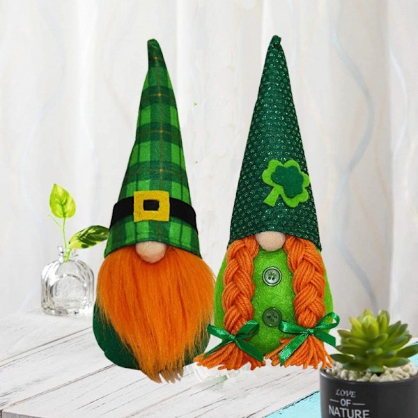 Irland St. Patrick's Day-kortinnstikk kakedekorasjon dverg spiss hatt ansiktsløs dukkepynt Large 】 Clover (Women's Orange Hair)