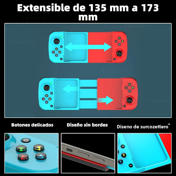 D8 Sky Svart Bluetooth 5.2 Teleskopisk Gamepad, Kompatibel med Android, iOS, PS3, PS4, Switch, iPad