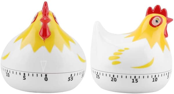 Tecknad kycklingtimer. Höns timer. Tecknad timer. Köks timer idé, kan användas för att lära sig timing, vit White
