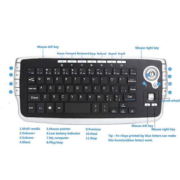2,4 GHz 78-tasters 1000 DPI Mini Trådløst Trackball Tastatur Trådløst Tastatur Og Mus Sæt