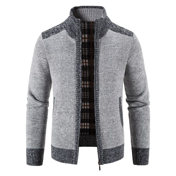Sweater frakke Efterår og vinter cardigan sweater med fortykket standkrave til mænd (hvid-XL størrelse)