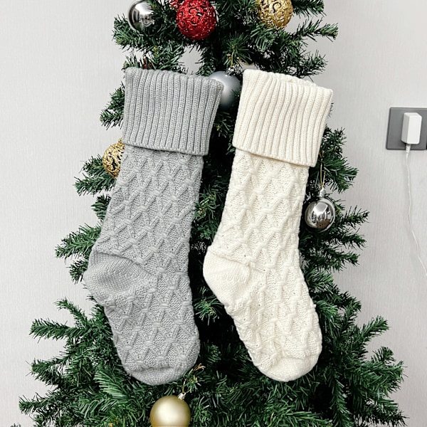 Julegavepose Dekorative Elementer Hjem Veggdekorasjon Godteripose Julehengende Sokker Diamantprikket Linje Stor Diamond Lattice Knitted Socks [White