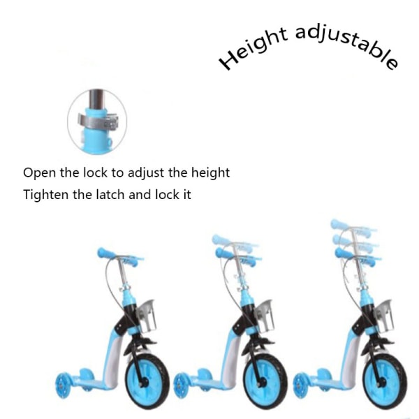 Barnescooter sammenleggbar 3 hjul Multifunksjonell høydejusterbar scooter