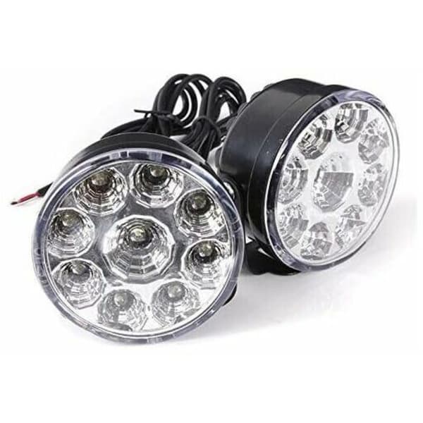Universal rund 9-LED dimljus (vitt ljus), 12V, 4.5W, bil dimljus, 2-pack