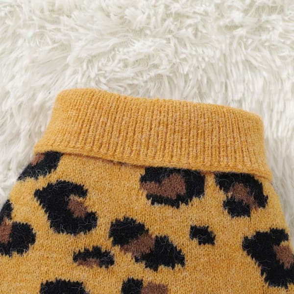 Vinterstrikket hundetrøje leopardmønster gul, 10330