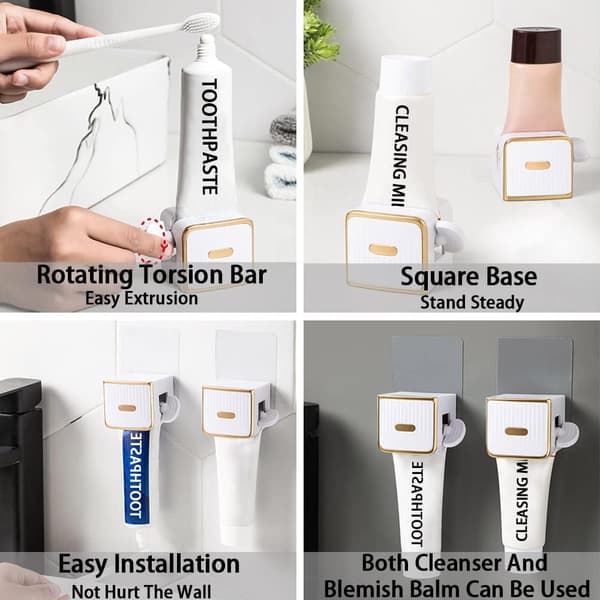 2-pack Tandkrämspress Väggmonterad Tandkrämsdispenser Badrum Rullrör (Vit) A