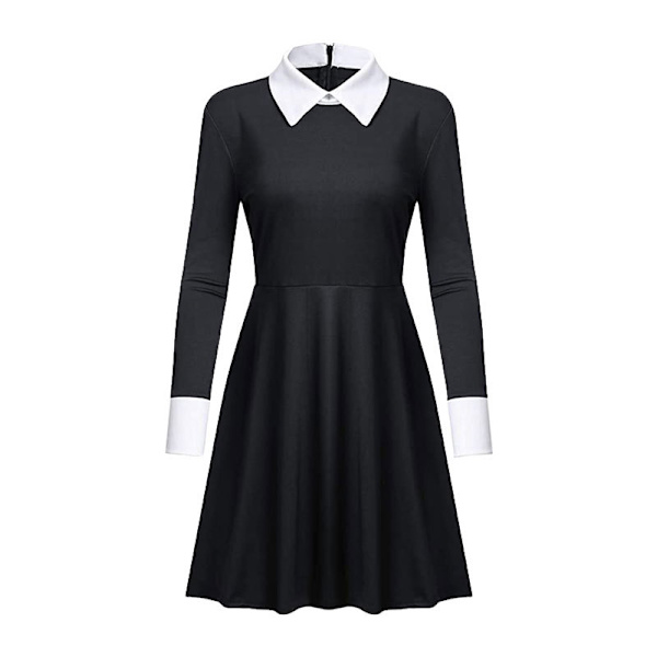 Addams Family Cosplay Kostume Halloween Wednesday Addams Sort Kjole (M)