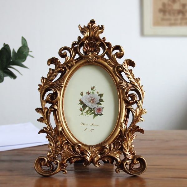 1 pakke med 6-tommer europæisk stil retro fotoramme i amerikansk stil luksus dekoration barok billedramme gylden harpiks