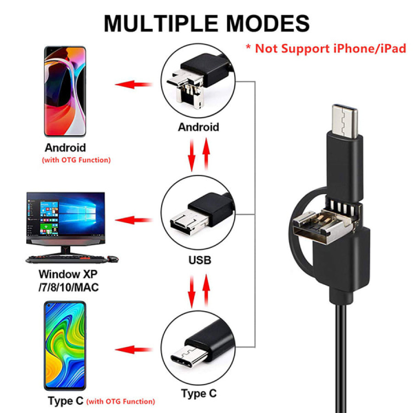 Industrielt Borescope Kamera 8mm 1200P Vanntett Inspeksjon Borescope 6LED Justerbar For Kloakk,,2m