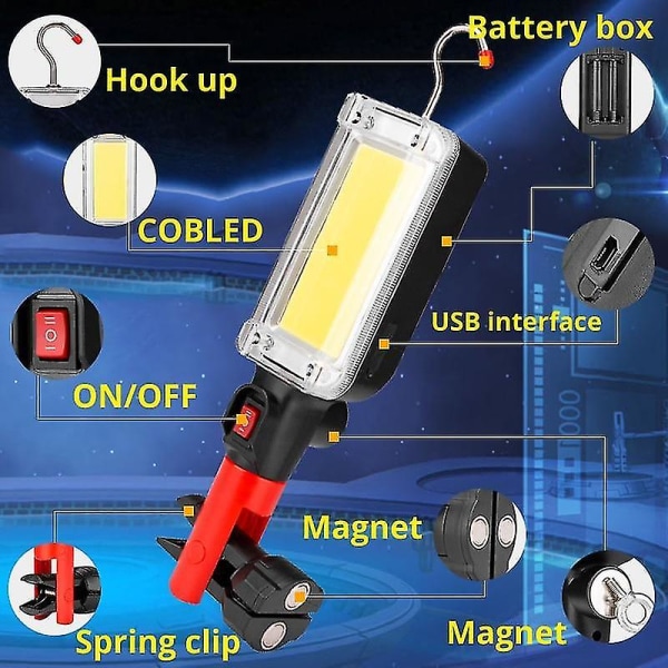 Camping lys lanterner pakke d usb genopladelig magnet krog camping arbejde vedligeholdelse lanterne led lommelygte bærbar spotlight