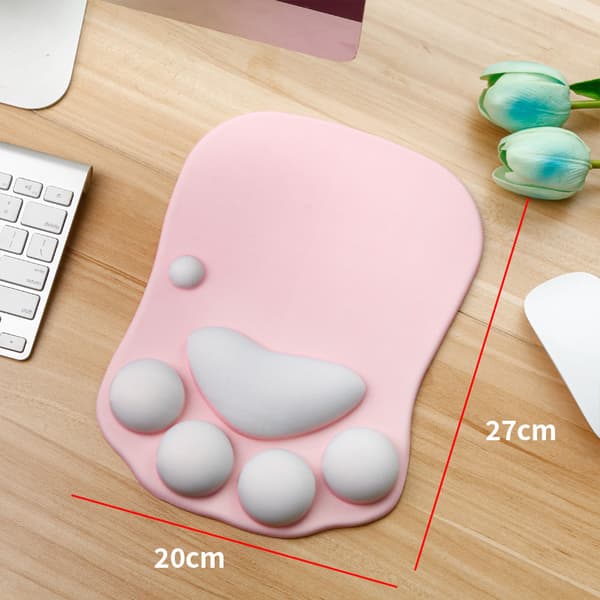 Musematte med håndleddsstøtte, ergonomisk musematte, Kawaii kattemusematte, silikonmusematte, sklisikker base, hjemme/kontor/spill, rosa A
