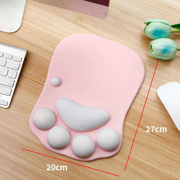 Musemåtte med håndledsstøtte, Ergonomisk musemåtte, Kawaii Kat Musemåtte, Silikone Musemåtte, Skridsikker base, Hjem/Kontor/Spil, Pink A