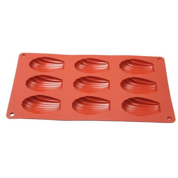 Ét Stykke Bageform, Silikone Madeleine Bageform, Form til Bagning af Kage, Chokolade, Slik, Kiks, Isterningebakke (Murstensrød)-29*17cm