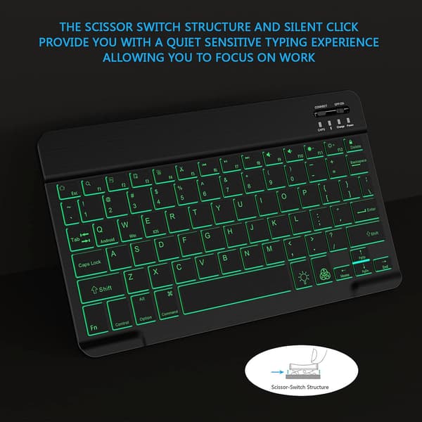 Bagbelyst trådløst Bluetooth-tastatur, bærbart og genopladeligt til Android-tablet og smartphone