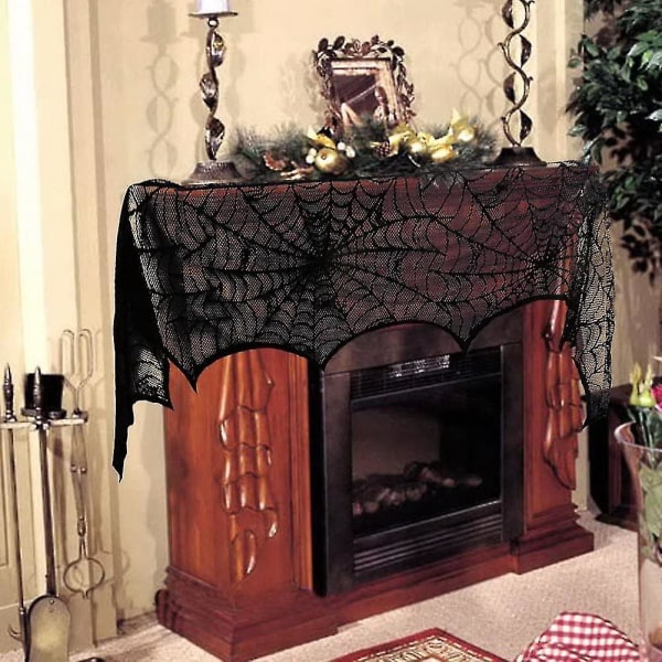 Halloween-dekoration Svart spets Spiderweb Öppen cover Festmaterial 45 X 243 cm 18 X 96 tum