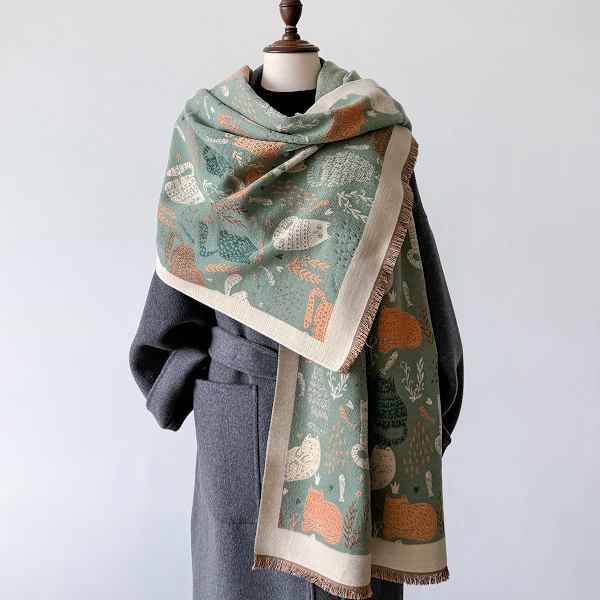 2024 Pashmina-Sjal Varmt Kashmir-Tørklæde Kvinder Design Kat Vinter Tykt Tæppe Kvinders Turban Kappe 7
