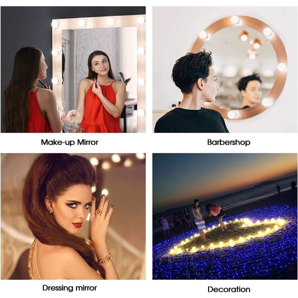 10 sminkspegellampor, tredimmar spegelljusfyllningsljus, Hollywood-stil spegelljussats Dimbara LED-lampor, sminkspegellampa (USB hytt)