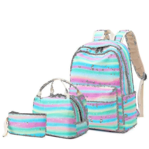 3 st/ set Barncanvas ryggsäck handväska, regnbåge skolväska för flickor  regnbåge rosa 3568 | Fyndiq