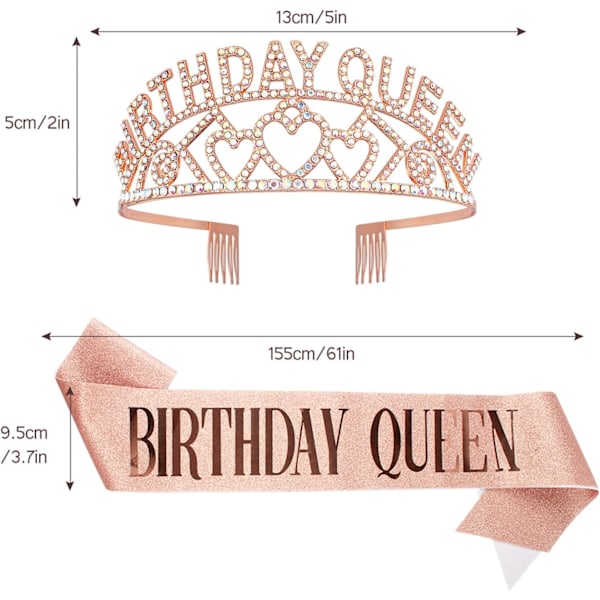 Rosaguld Fødselsdagsdronning AB Rhinestone Tiara og Sash - Fødselsdagstiara og Sash Fødselsdagsfavoritter Glitter Fødselsdagspynt til Kvinder