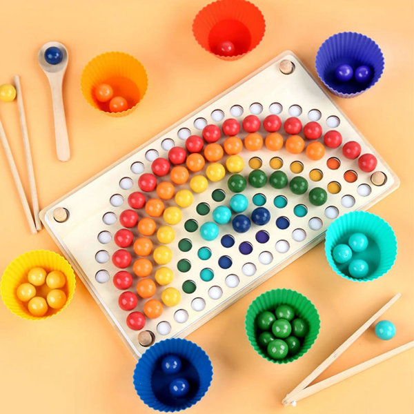 Träpinne Styrelsepärlor Spel Pedagogisk regnbågsklämma Pärlor Pussel sorteringsleksaker för småbarn Förskolebarn