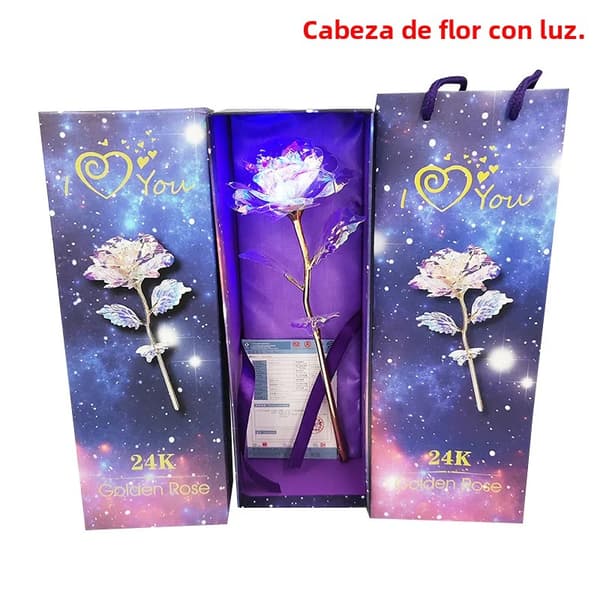 24K guldpläterade silverrosor med bas, presentförpackning för Alla hjärtans dag och Mors dag, guldblommor, heminredning. B