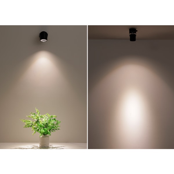 Sort indendørs spotlight, hvid LED-loftspotlight Justerbar loftsspot (varm hvidt lys)