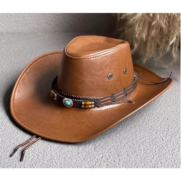 Herr västerländsk PU läder cowboyhatt för män Western cowboy cow  flickhattar Turist riddarhatt Boho hatt Camel 8316 | Camel | Fyndiq