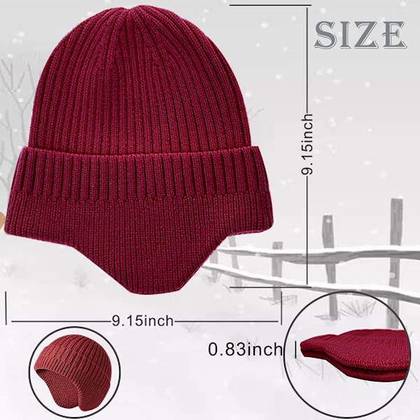 Vinterlue med øreklaffer Ulllue Hodevarmer Beanie for menn og kvinner Utendørs 4