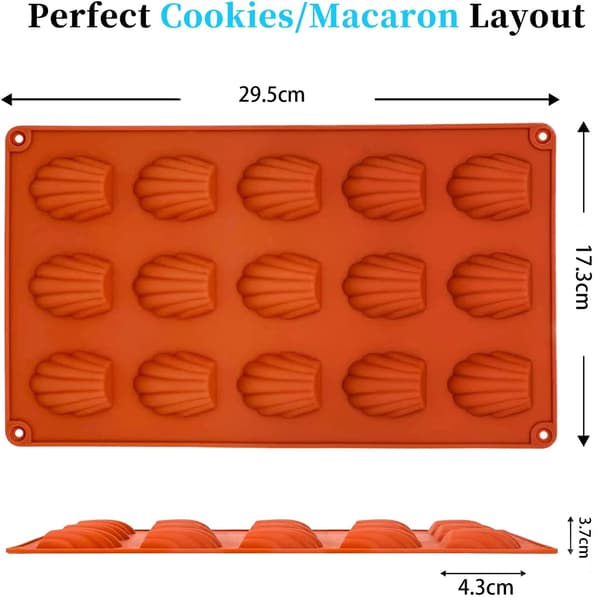 Sæt med 2 Mini Madeleineforme, Silikone Madeleine Kageform, 15 Huller Madeleine Bageform