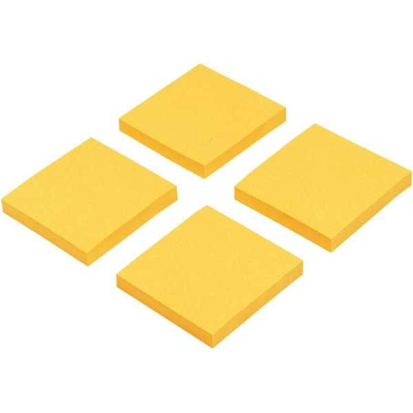 4-pack Super Adhesive Post-It Notes, 7,6 x 7,6 cm, 100 blad per block, (Fluorescerande Gul)