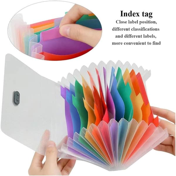 2 st Mini Mapp, 13 Fack Liten Dragspelsmapp Plast Expanderande Biljettmapp Färgad (Regnbåge)
