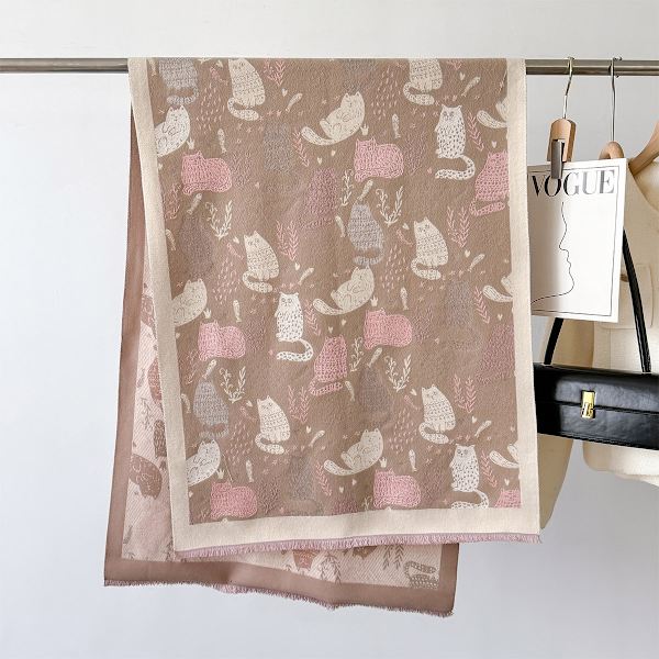 2024 Pashmina-sjal Varm K cashmere-scarf Kvinnors Design Katt Vinter Tjock Pläd Kvinnors Turban Cape 9