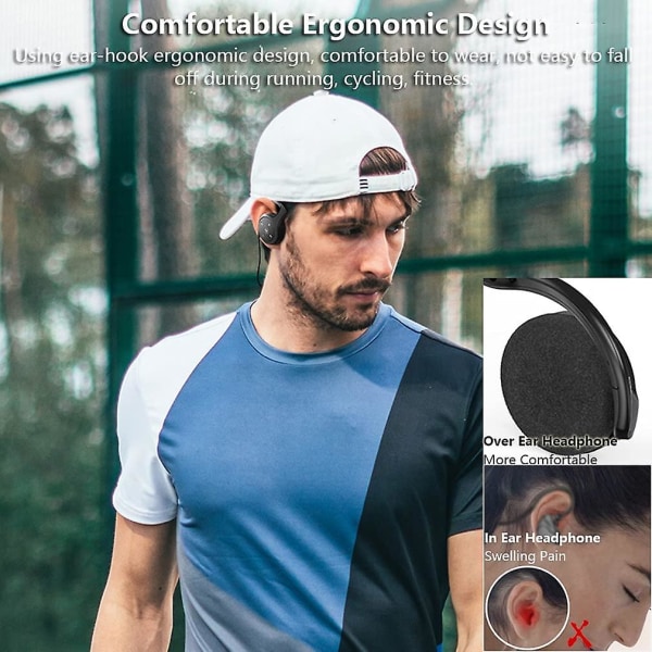 Trådløse sports Bluetooth-øretelefoner, foldbare letvægtshovedtelefoner Trådløs stereolyd, understøttelse af hukommelseskort, komfortable on-ear hovedtelefoner til løbeturen Black