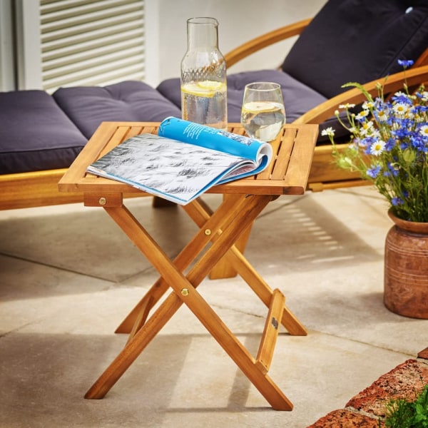 Trädgårds sidobord kaffefällbara småmöbler akaciaträ 46x46cm hopfällbart  bord e39b | Fyndiq