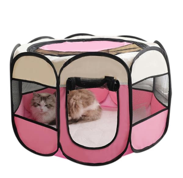 Foldbart Hunde Kat Legehus, beige, pink, 90*90*60cm