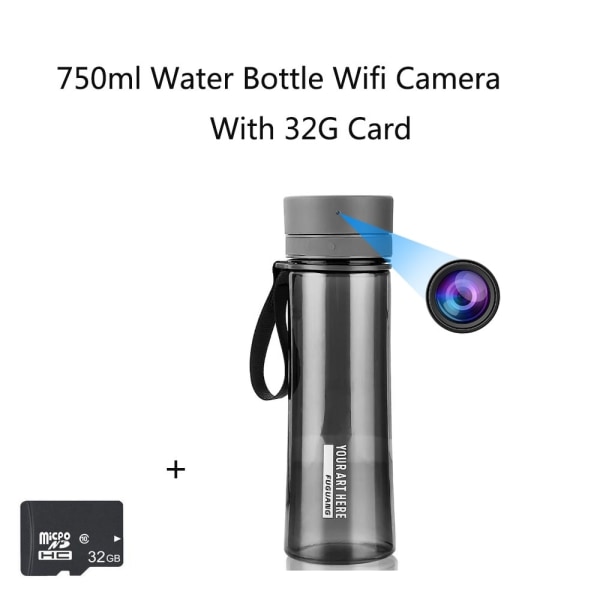 Dold kamera Minikamera HD 750ml vattenflaska Wifi Fjärrövervakning Videoinspelare Bärbar Utomhuskontor Vattenkopp Minikamera 32GB