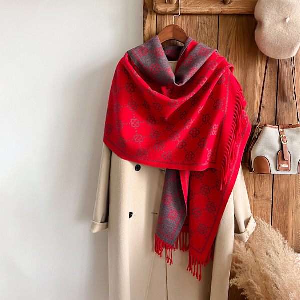 Jacquard-designet vinter dobbeltsidet tørklæde cashmere blød varm lang kvast cashmere sjal kold vindsikkert tæppe tørklæde 4
