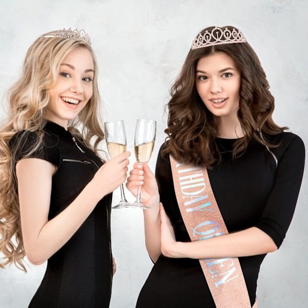 Fødselsdagskroner til kvinder Fødselsdagsdronning Sash & Rhinestone Tiara Sæt Fødselsdagstiaraer og Sash til kvinder