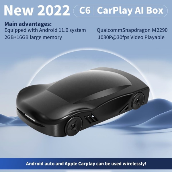 Carplay AI Box Trådløs Adapter Bærbar Mini Car Shape Radio Streaming Kit