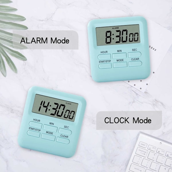 Digital timer med klockalarmfunktion, magnetisk digital kökstimer, tidshantering, för köksstudier Blue