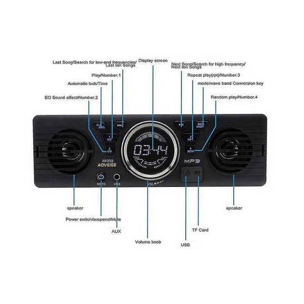 1 Din Bilstereo MP3-spelare med Bluetooth, FM-radio, 2 USB-portar, SD-kortplats, AUX-ingång och handsfree-funktion [Fri Frakt]