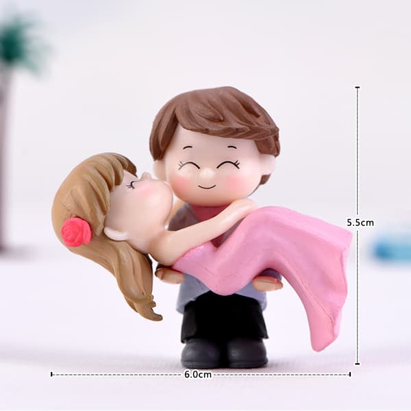 Miniature Brud & Brudgom Figurer, 2 STK. Pink Sæt, Bryllups- eller Havepynt