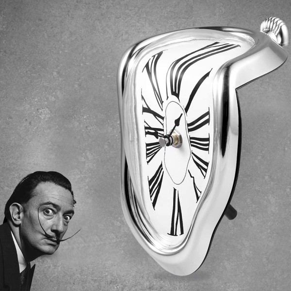 Smältklocka, Salvador Dali Watch Smält klocka för dekorativ hemmakontorshylla Skrivbordsbord Rolig kreativ present, silver