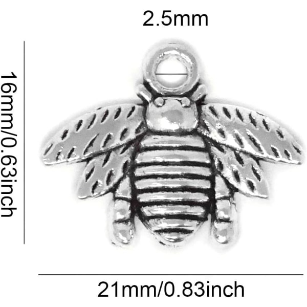 50 st Legerade Bee Bee Berlockhängen, Tillbehör för att tillverka smycken, 21x16 mm (silverton)